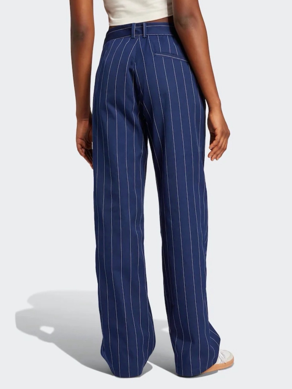 Adidas Navy Pinstripe Twill Loose Pants, Size 6 Women’s Streetwear - Picture 4 of 8